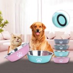 Safe Stainless Steel Dog Basin Paw Print Pet Supplies Cat Bowl Silicone Anti-slip Design Drinking Water Feeding