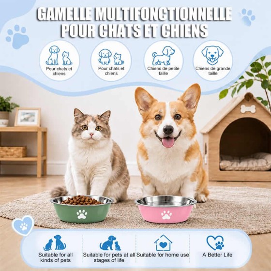 Safe Stainless Steel Dog Basin Paw Print Pet Supplies Cat Bowl Silicone Anti-slip Design Drinking Water Feeding