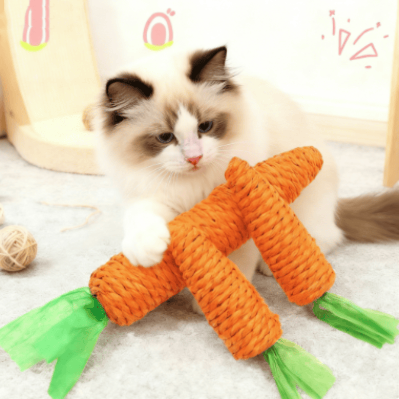 Heat Resistant Fun Cat Teething Stick Sound Carrot Cuddle Toy Anti-Bite Scratch Board Pet Supplies Interactive Entertainment