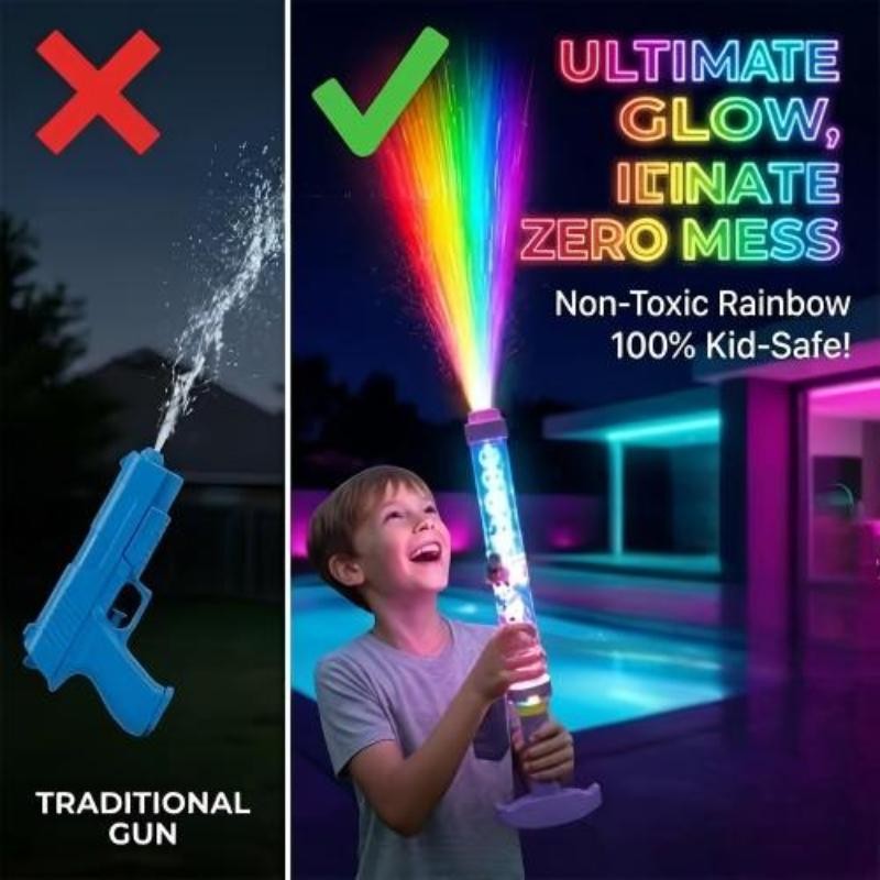 Entertaining ☼New Glowing Rainbow LED Water Blaster Summer Fun Pops Like Magic Party Gift