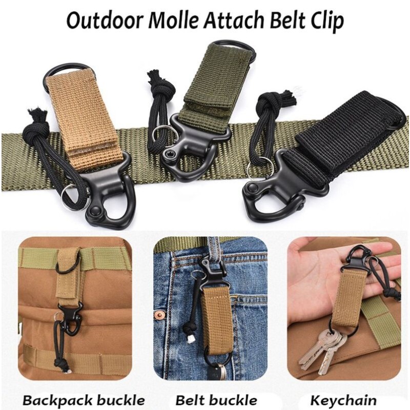 Space-saving Molle Attach Belt Clip Camping Accessories Water Bottle Hanger Quickdraw Carabiner Holder Hooks Webbing Backpack Strap