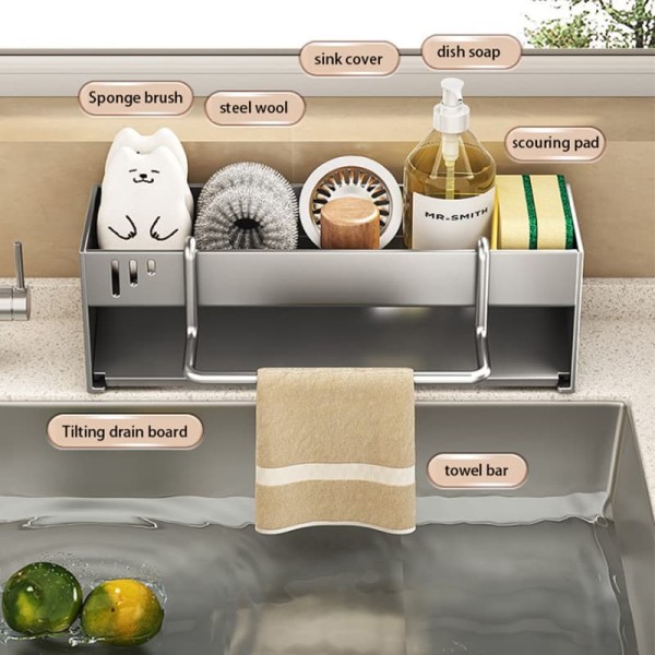 Bpa-free Kitchen Stainless Steel Sponge Rack Household Sink Rag Drain Shelf Multi-functional Scouring Pad Ball Storage