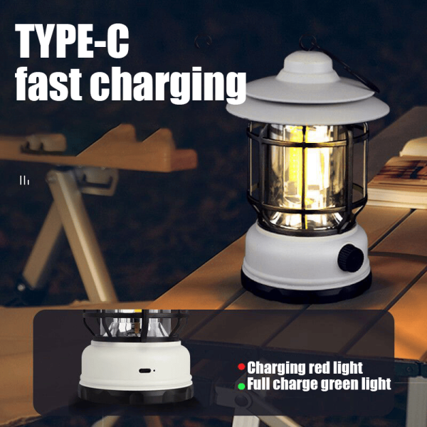 Multi-functional Rechargeable Camping Lantern Stepless Dimming COB Portable Waterproof Hiking Fishing Emergency Home Power Outages Indoor Out