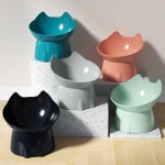 Breathable 1pc Elevated Cat Bowl Anti-Tip Plastic Raised Pet Feeding Dish Tilted Edge Neck Protection Kitty Food