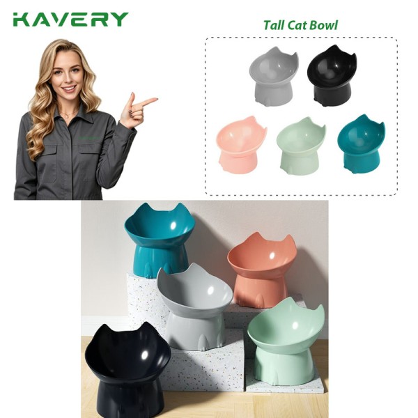 Breathable 1pc Elevated Cat Bowl Anti-Tip Plastic Raised Pet Feeding Dish Tilted Edge Neck Protection Kitty Food