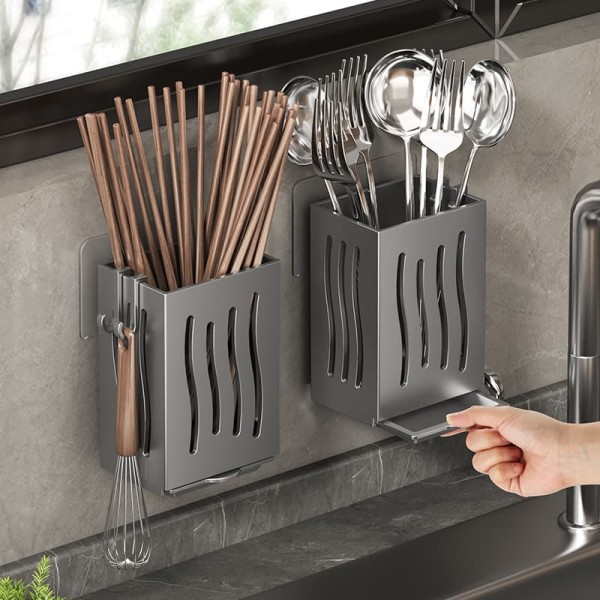 Rust-resistant Chopsticks storage box wall-mounted kitchen shelf without drilling household drainage basket utensil bowl chopsti