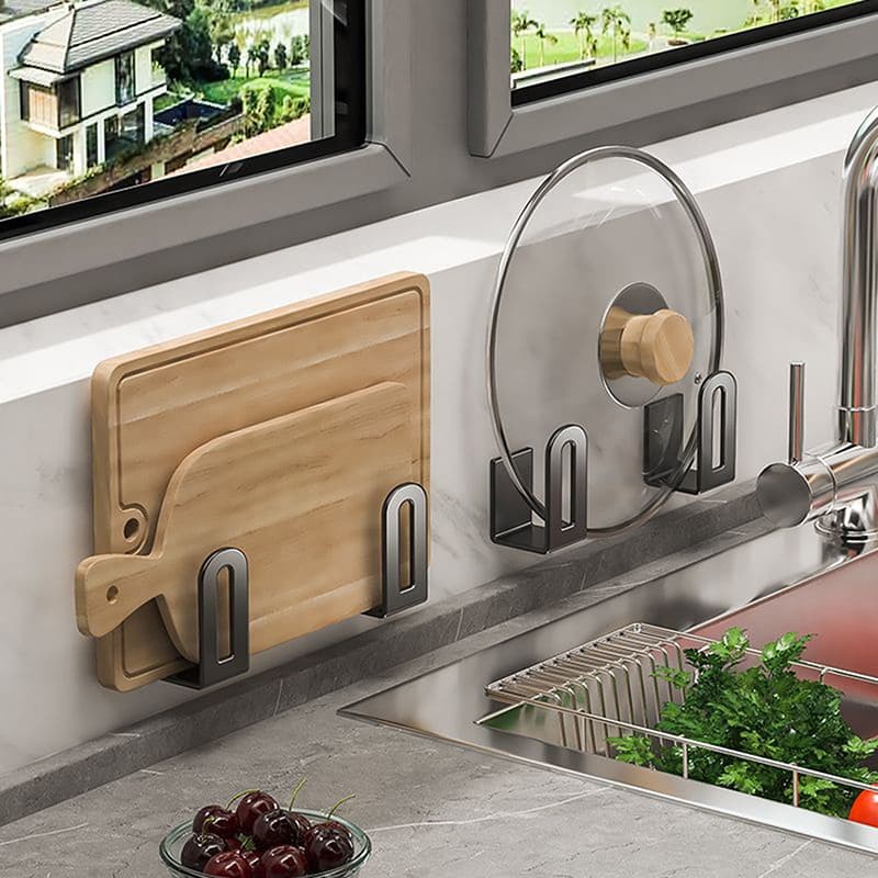 Bpa-free 2Pcs set Cutting Board Pot Cover Rack Sink Sponge Organizer Bathroom Multifunctional Wall Mounted Stainless Steel Kitchen Shelf