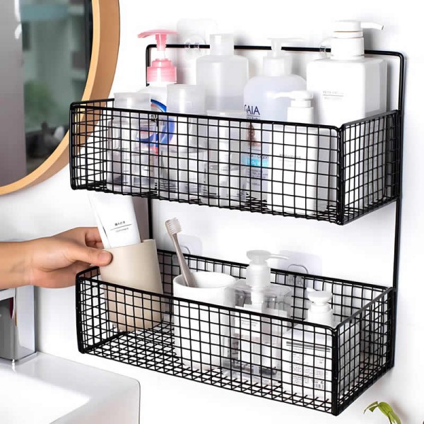 Foldable 1PC Bathroom Organiser Multifunctional Toiletries No-Punch Shelf Kitchen Wall Mount Storage Rack
