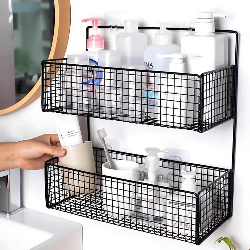 Foldable 1PC Bathroom Organiser Multifunctional Toiletries No-Punch Shelf Kitchen Wall Mount Storage Rack