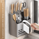 Rust-resistant kitchen knife holder rack wall hanging cutter chopstick cage tube stainless steel