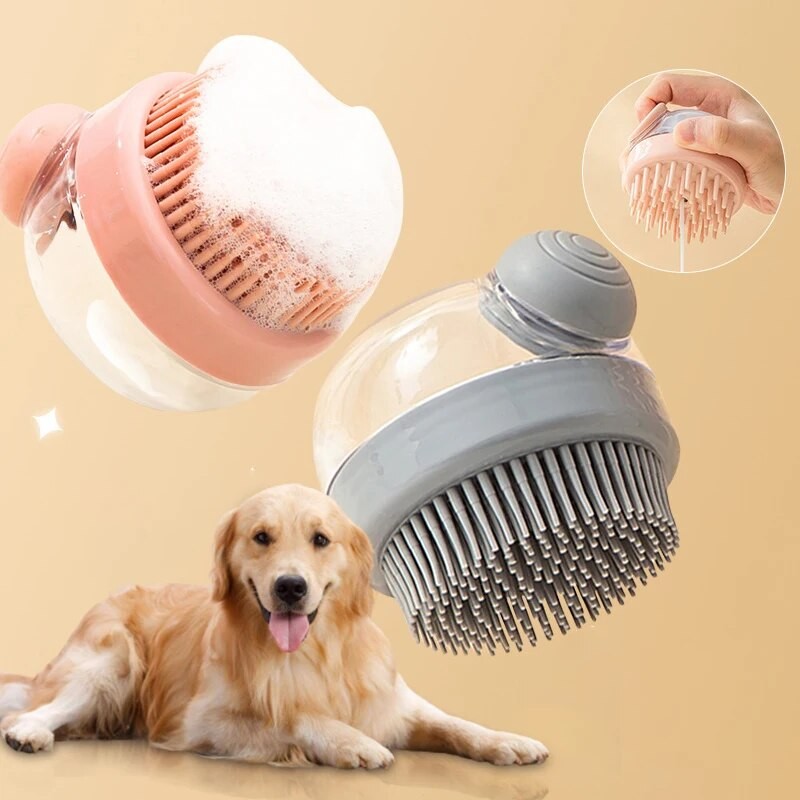 Adjustable 1pc Pet Bath Brush Soft Silicone Shampoo Dispenser Gentle Massage Grooming Cleaning Fur Hair