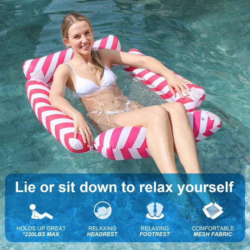 Non-slip Summer Foldable Inflatable Water Hammock Swimming Pool Floating Chair Portable Four Tube Diagonal Striped Bed
