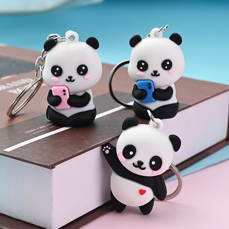 Trendy Cute Cartoon Couple Panda Keychain Pendant Car Bag Key Chains Women Jewelry Gift
