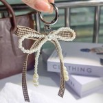 Collapsible Leopard Print Ribbon Bow Keychain Lace Imitation Pearl Fashion Design Charm Bag Phone Chain Hanging Accessories