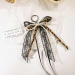 Collapsible Leopard Print Ribbon Bow Keychain Lace Imitation Pearl Fashion Design Charm Bag Phone Chain Hanging Accessories