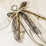 Collapsible Leopard Print Ribbon Bow Keychain Lace Imitation Pearl Fashion Design Charm Bag Phone Chain Hanging Accessories