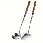Bpa-free Stainless Steel Extended Spoon-Potula Rosewood Handle Kitchen Cooking Utensils Heat Resistant Long Spatula-Spoon Set