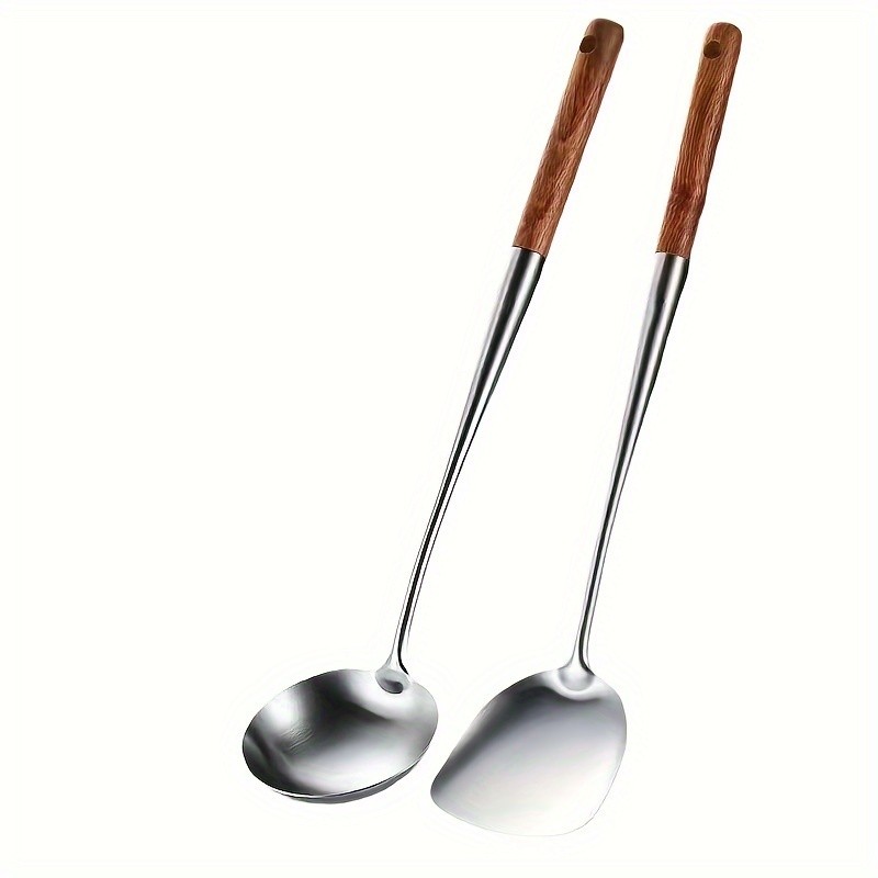Bpa-free Stainless Steel Extended Spoon-Potula Rosewood Handle Kitchen Cooking Utensils Heat Resistant Long Spatula-Spoon Set