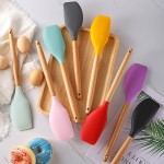 Food Grade Non-Stick Cream Baking Scraper Silicone Butter Spatula Cutter Chocolate Smoother Wooden Heat Resistant Kitchen Cake Tool