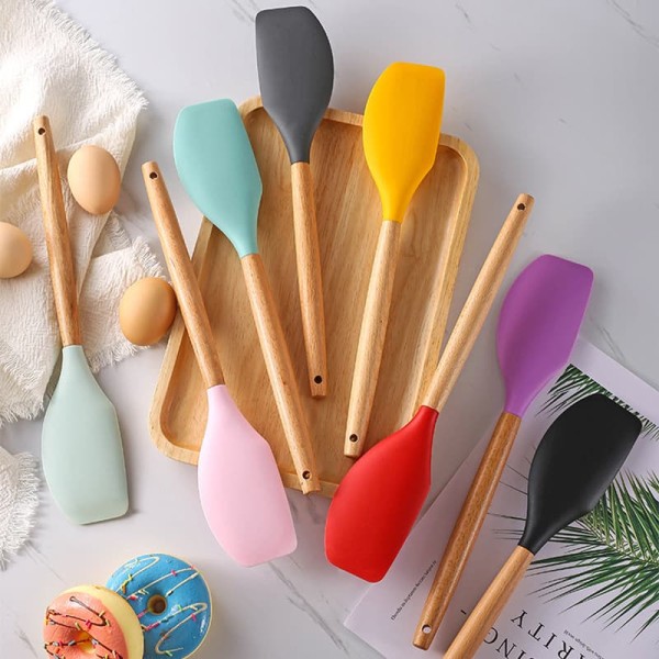 Food Grade Non-Stick Cream Baking Scraper Silicone Butter Spatula Cutter Chocolate Smoother Wooden Heat Resistant Kitchen Cake Tool