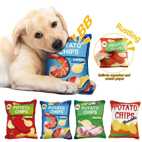 Portable Funny Dog Toys Crisps Plush Filled Pets Squeaky Chew Toy Bite-resistant Sounding Paper Small Medium Supplies