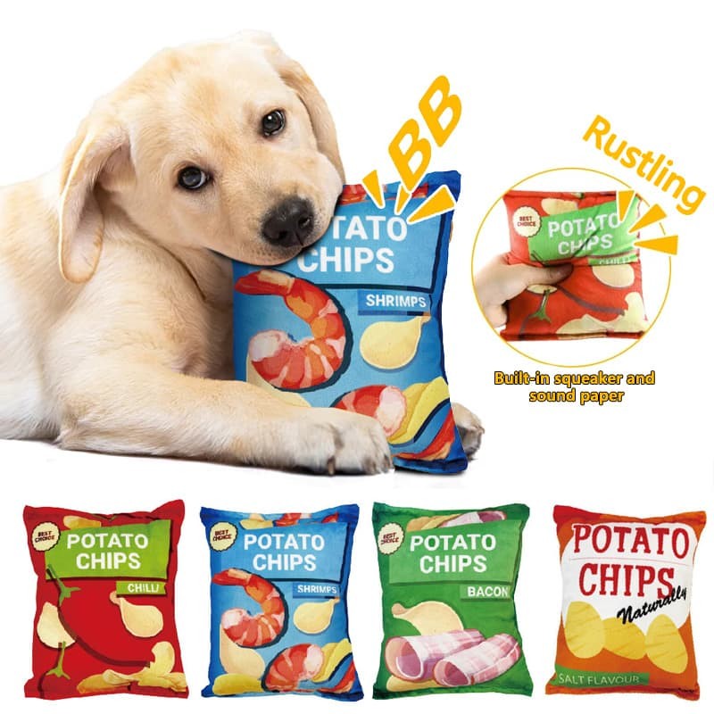 Portable Funny Dog Toys Crisps Plush Filled Pets Squeaky Chew Toy Bite-resistant Sounding Paper Small Medium Supplies