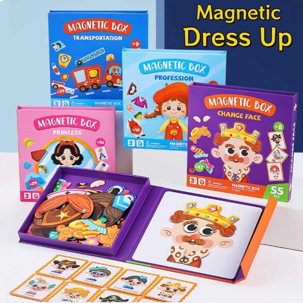 Non-toxic Magnetic Sticker DIY Character Face-Changing Toy Early Education Puzzle Kids Princess Dress Up Matching Game Career Pretend Play