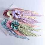 Quick Dry Cute Bowknot Elastic Hair Tie Scrunchies Accessory Fashion Pleated Patterns Long Ribbon Bands Bow Ponytail Orn
