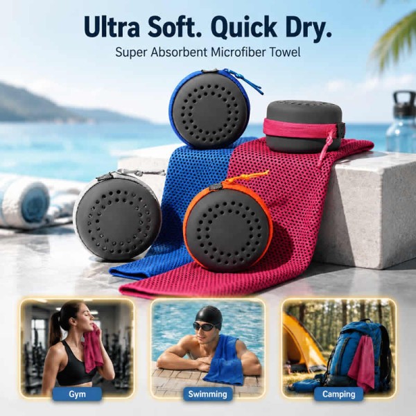 Adjustable Microfiber Towel Quick Dry Super Absorbent Ultra Soft Lightweight Sports Gym Yoga Swimming Camping Beach Travel