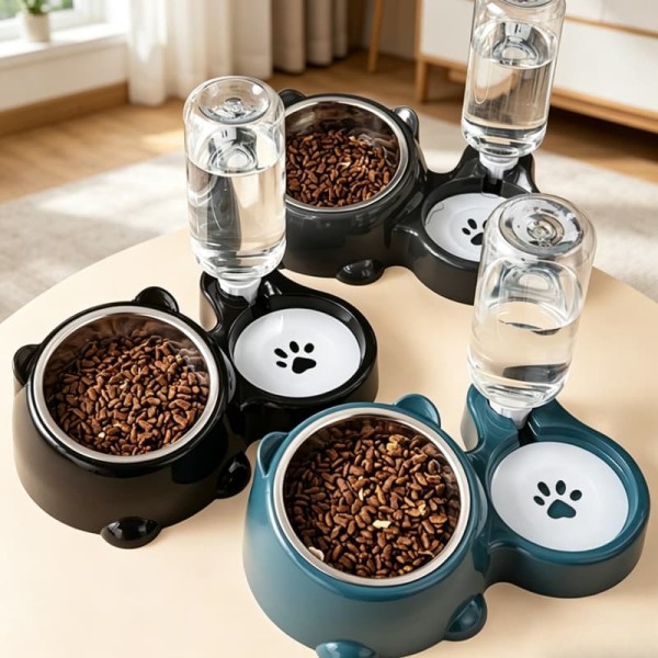 Safe Automatic Pet Feeder Water Dispenser Integrated Feeding System Cats Dogs No Battery Power Needed Slanted Mouth