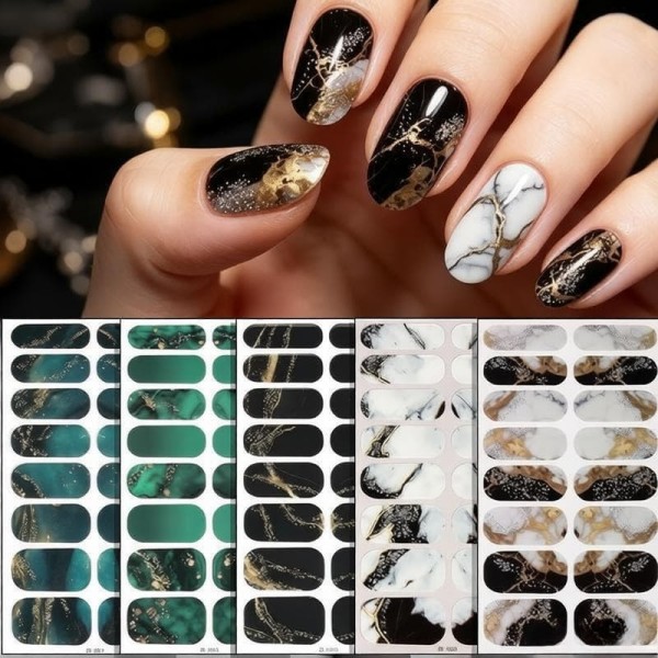 Soft Marble Ink Glitter Nail Wraps Self Adhesive Watercolor Stickers DIY Manicure Strips Fingernail Salon Home