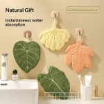 Premium Quality Leaf Hanging Towel Set Coral Fleece Thick Absorbent Kitchen Hand Bathroom Household Use