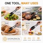 Compact Silicone Kitchen Tongs Heat Resistant BPA-Free Stainless Steel BBQ Grill Food Anti-Slip Cooking Clip Steak