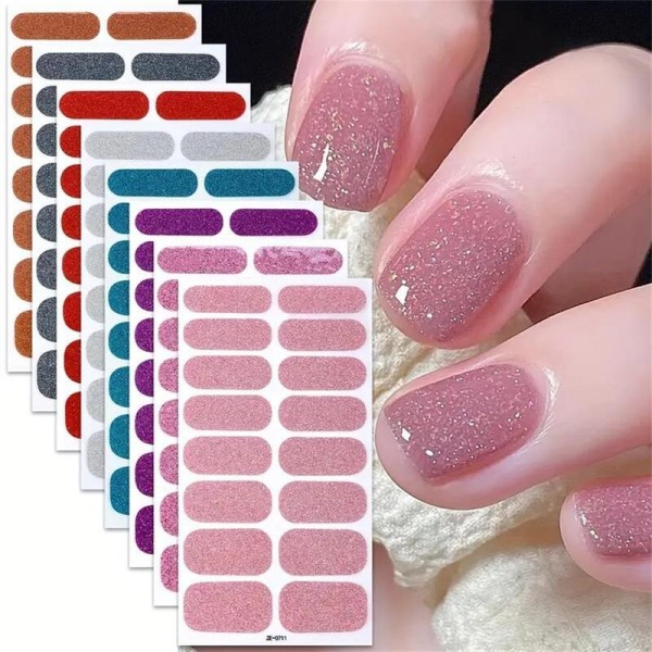 Anti-slip Solid Color Glitter Nail Polish Film Stickers 16-Piece Self-Adhesive Ready-to-Use Decals