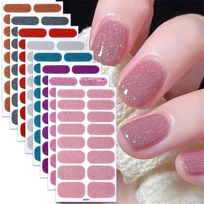 Anti-slip Solid Color Glitter Nail Polish Film Stickers 16-Piece Self-Adhesive Ready-to-Use Decals