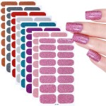 Anti-slip Solid Color Glitter Nail Polish Film Stickers 16-Piece Self-Adhesive Ready-to-Use Decals
