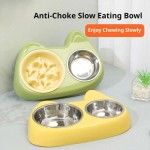 Stylish 2-in-1 Pet Slow Feeder Bowl Double Stainless Steel Bowls Anti-Choking Food Water Dogs Cats