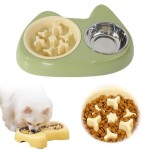 Stylish 2-in-1 Pet Slow Feeder Bowl Double Stainless Steel Bowls Anti-Choking Food Water Dogs Cats