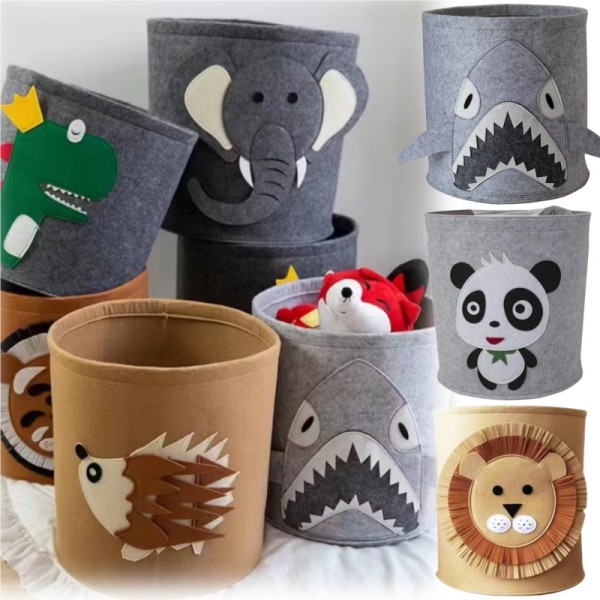 Moisture-proof Adorable Cartoon Animal Felt Storage Bin Kids Toy Organizer Large Capacity Laundry Basket Room Cloth Organizing Baskets