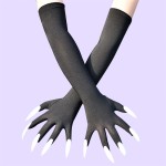 Colorful Halloween Makeup Witch Black Nail Cat Paw Ghost Gloves Cosplay Elastic Satin Stage Performance Women Long Mittens