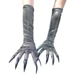 Colorful Halloween Makeup Witch Black Nail Cat Paw Ghost Gloves Cosplay Elastic Satin Stage Performance Women Long Mittens