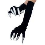 Colorful Halloween Makeup Witch Black Nail Cat Paw Ghost Gloves Cosplay Elastic Satin Stage Performance Women Long Mittens