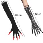 Colorful Halloween Makeup Witch Black Nail Cat Paw Ghost Gloves Cosplay Elastic Satin Stage Performance Women Long Mittens