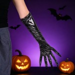 Colorful Halloween Makeup Witch Black Nail Cat Paw Ghost Gloves Cosplay Elastic Satin Stage Performance Women Long Mittens