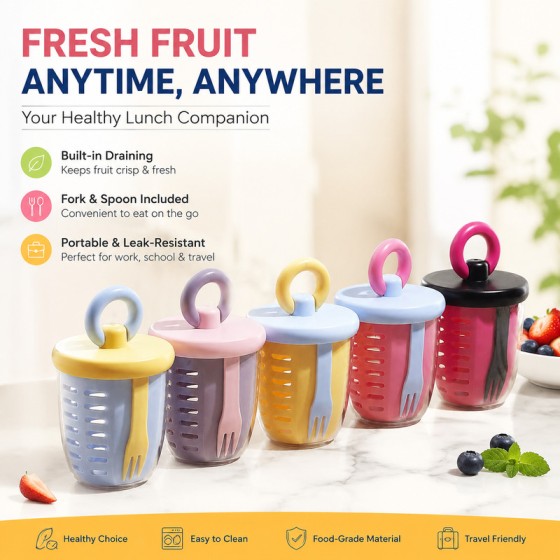 Food Grade Fruit Cup Lid Fork Spoon Bento Salad Container Draining Basket Portable Lunch Box Work Travel