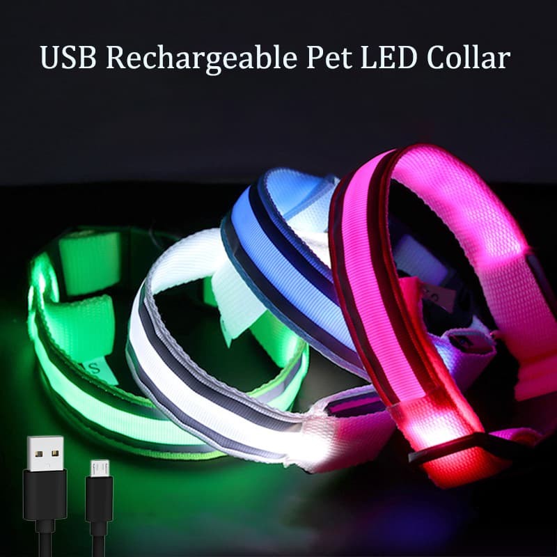 Lightweight USB Rechargeable Button Battery Dog Collar Light Luminous Flashing Glowing Nylon Reflective LED Night Safety Cats