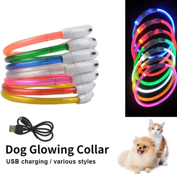 Breathable Rechargeable Fiber Optic Dog Collar Luminous Night Glow Pet Accessory Detachable Safety Enhanced Nighttime Visibi
