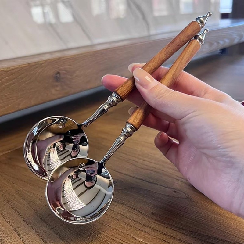 Durable Stainless Steel Spoon Long Handle Tableware Thicken Stirring Ice Retro Meal Serving Soup Dessert Dinner