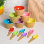 Comfortable Vibrant Color Ice Cream Bowls Spoons Dessert Sundae Dishes Set Birthday Holiday Party Favor Gift Decor