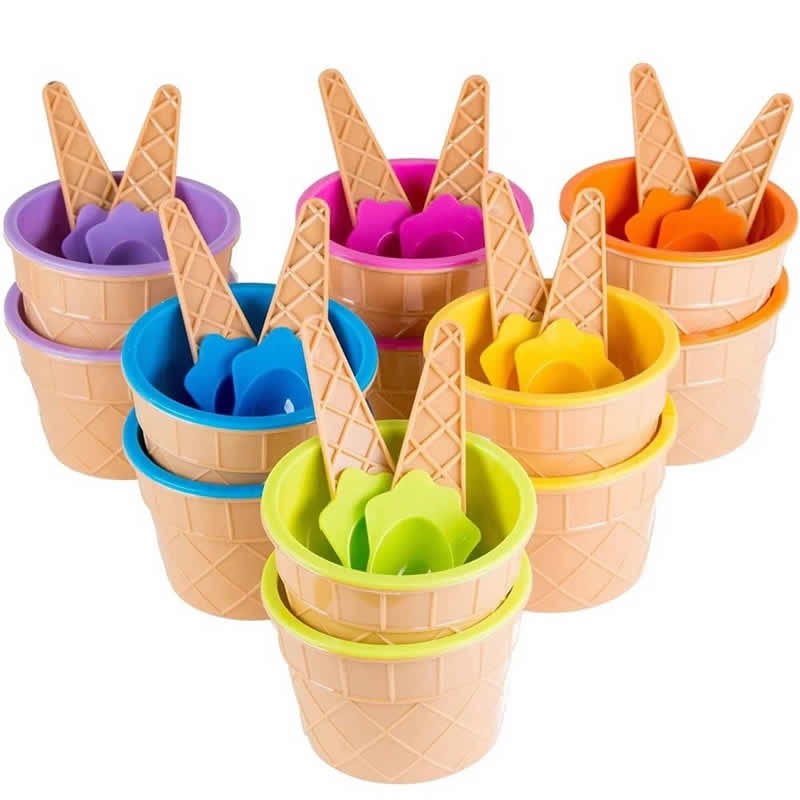Comfortable Vibrant Color Ice Cream Bowls Spoons Dessert Sundae Dishes Set Birthday Holiday Party Favor Gift Decor